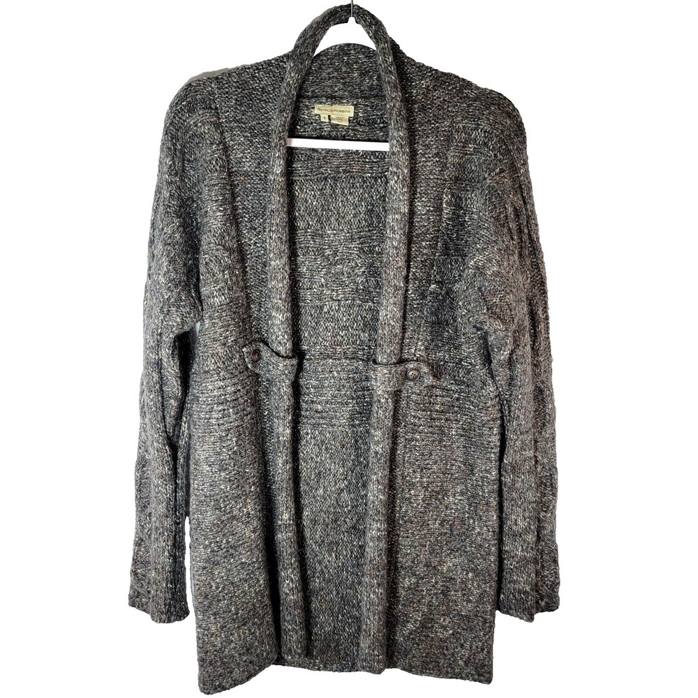 Royal Robbins Mohair Cable Knit Cardigan Womens S Gray Chunky Boho Open Gorpcore